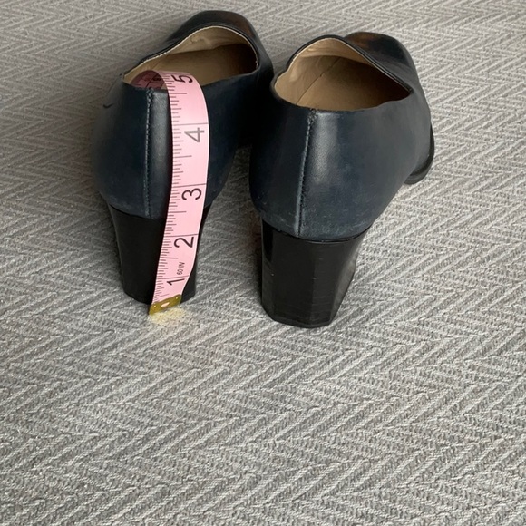 Nine West Block Heel Square Toe High Heeled Shoes Pumps 7 Blue Leather Upper - Picture 11 of 11